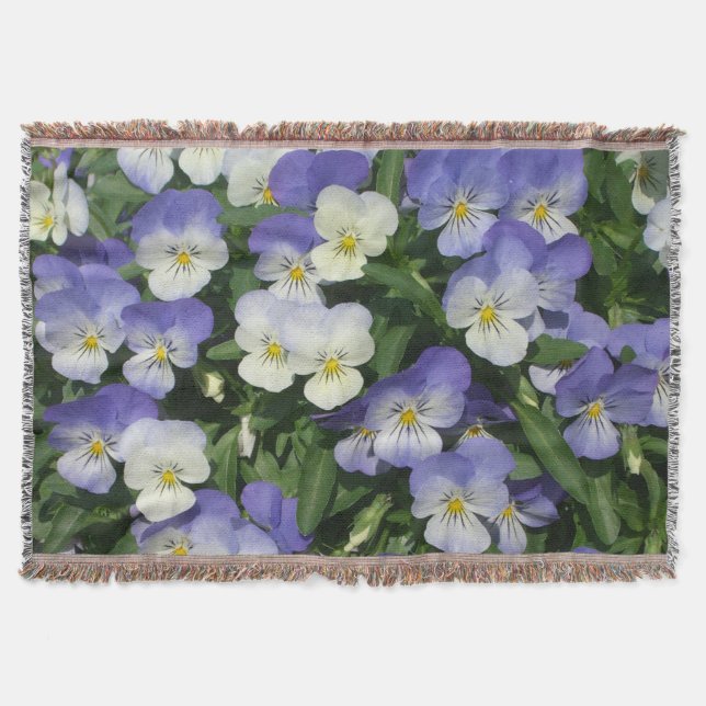 Purple Pansies Garden Floral Throw Blanket (Front)