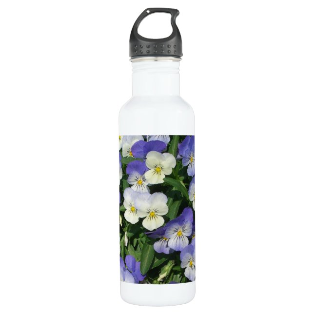 Purple Pansies Garden Floral Water Bottle (Front)