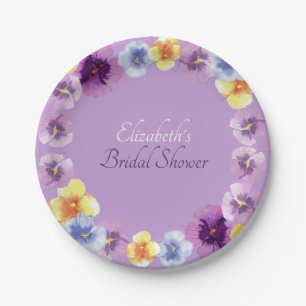 Purple Pansies Garden Party Boho Bridal Shower Paper Plates