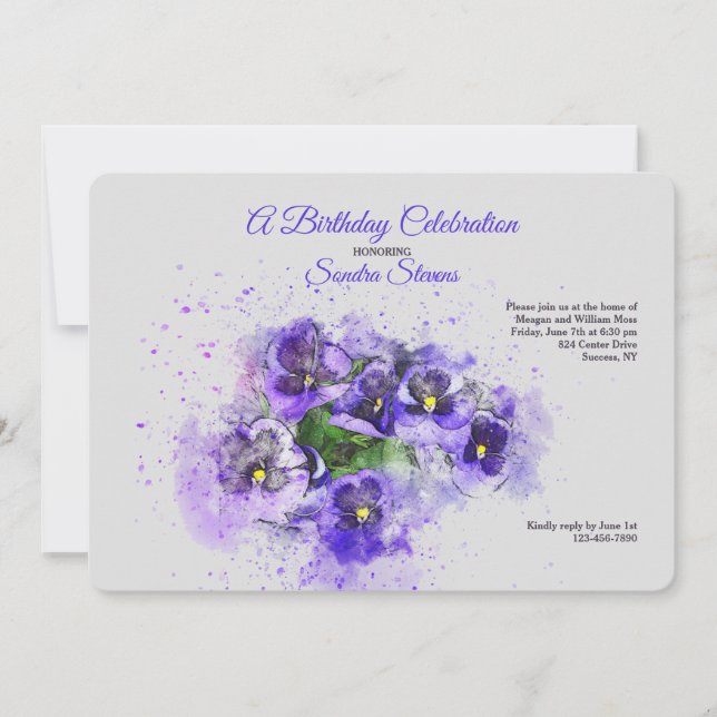 Purple Pansies Invitation (Front)