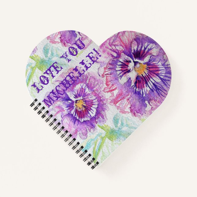 Purple Pansies Love You floral Name Love Notebook (Front)