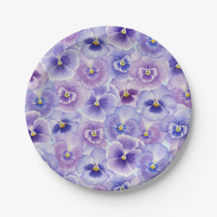 Purple Pansies Paper Plate