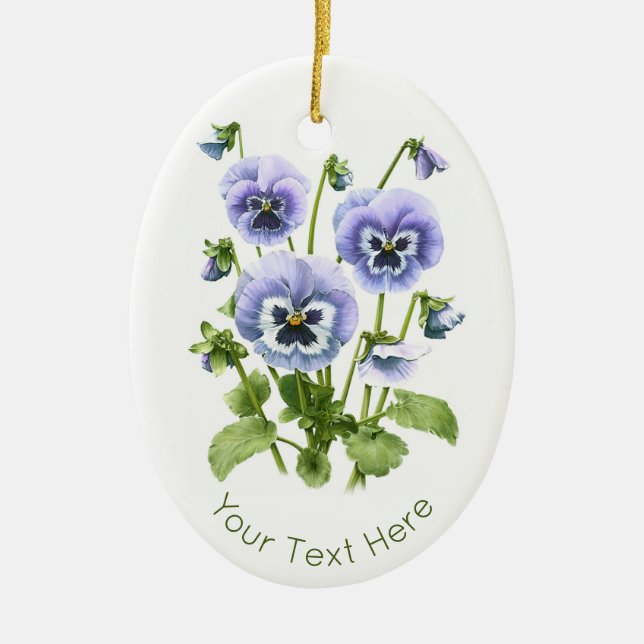 Purple Pansies Personalized Ceramic Ornament (Front)