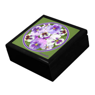Purple Pansies Personalized Keepsake Jewelry Box