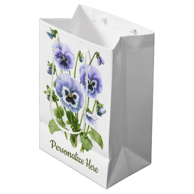Purple Pansies Personalized Medium Gift Bag (Front Angled)