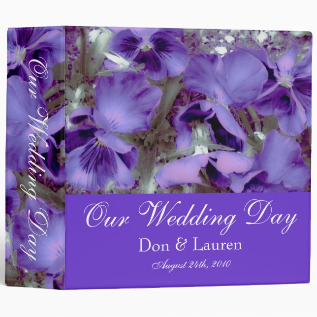 Purple Pansies Purple Wedding Photo Album Binder (Front/Spine)