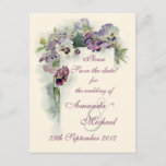 Purple Pansies Save The Date Announcement Postcard at Zazzle