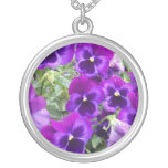 Purple Pansies Silver Plated Necklace
