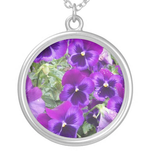 Purple Pansies Silver Plated Necklace