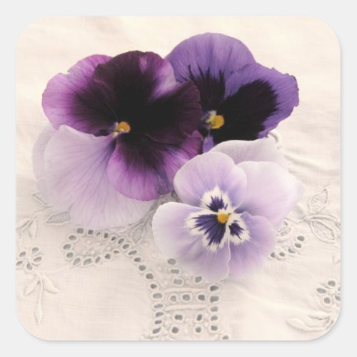 purple pansies square stickers