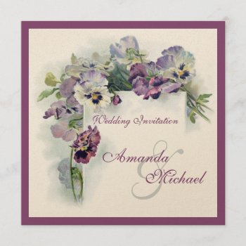Purple Pansies Square Wedding Invitation by Past_Impressions at Zazzle