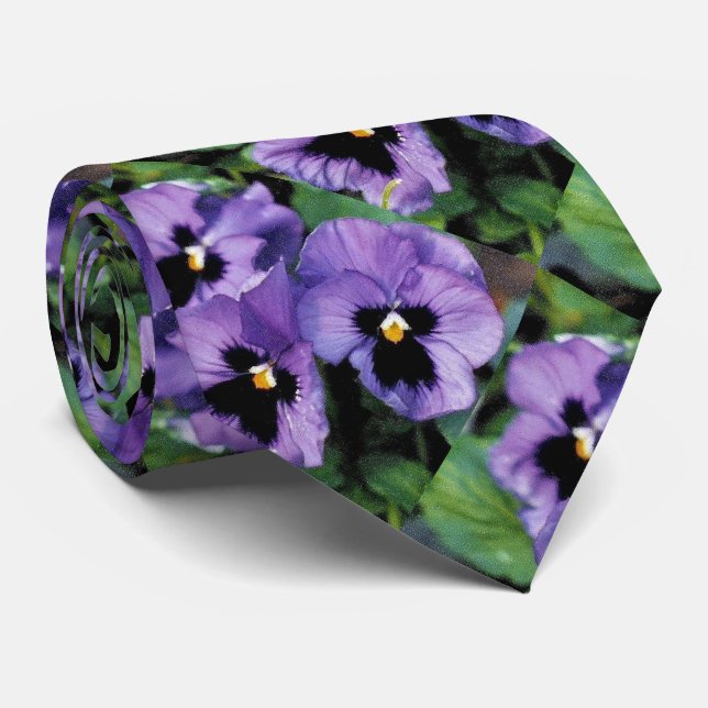 Purple Pansies Tie (Rolled)