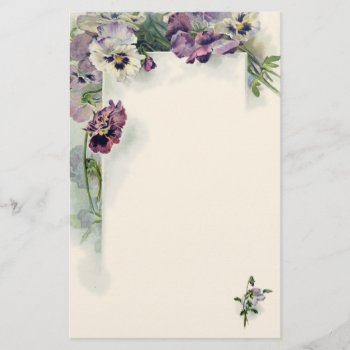 Purple Pansies Vintage Stationery by Past_Impressions at Zazzle