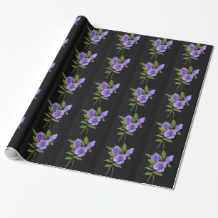 Purple Pansies, Violas: Color Pencil on Black: Art Wrapping Paper