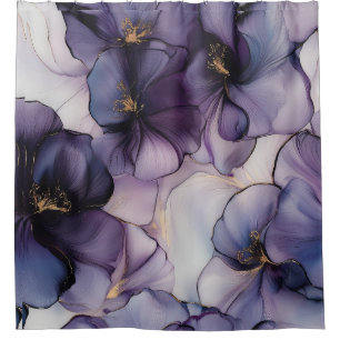 Purple Pansies Violets Watercolor Floral Shower Curtain