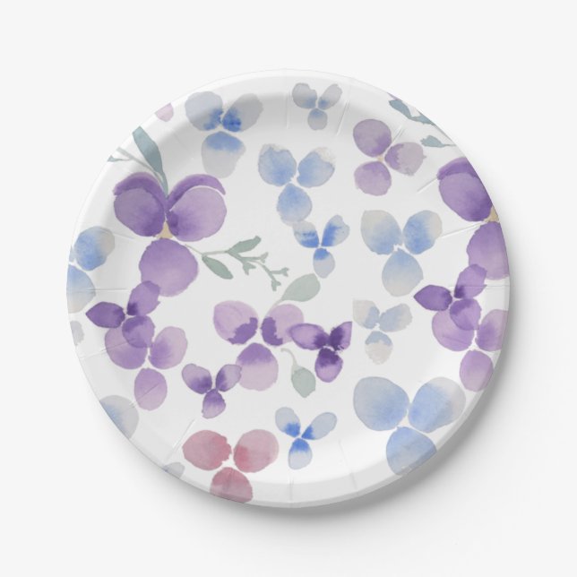 Purple Pansies Watercolor paper plate (Front)