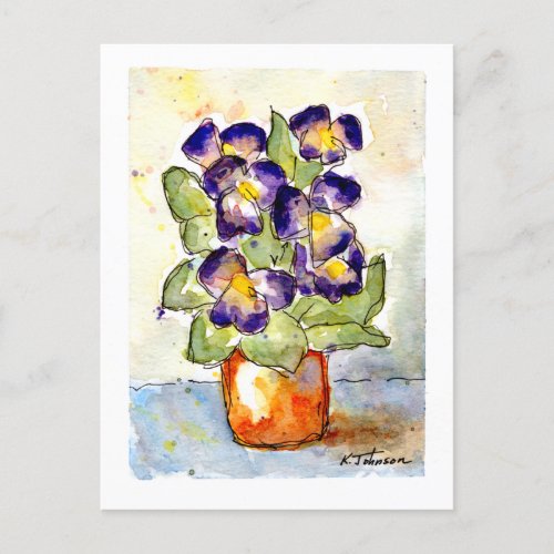 Purple Pansies Watercolor Postcard