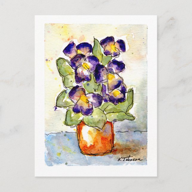 Purple Pansies Watercolor Postcard (Front)
