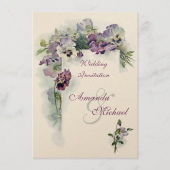 Purple Pansies Wedding Invitation by Past_Impressions at Zazzle
