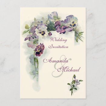 Purple Pansies Wedding Invitation by Past_Impressions at Zazzle