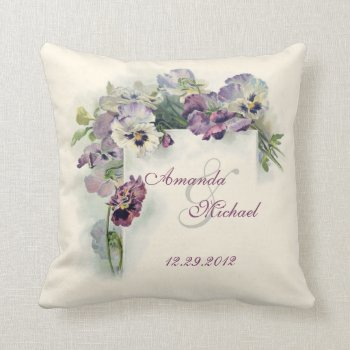 Purple Pansies Wedding Square Throw Pillow by Past_Impressions at Zazzle