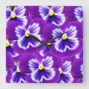 Purple Pansies With Butterfly Like Petals, Square Wall Clock