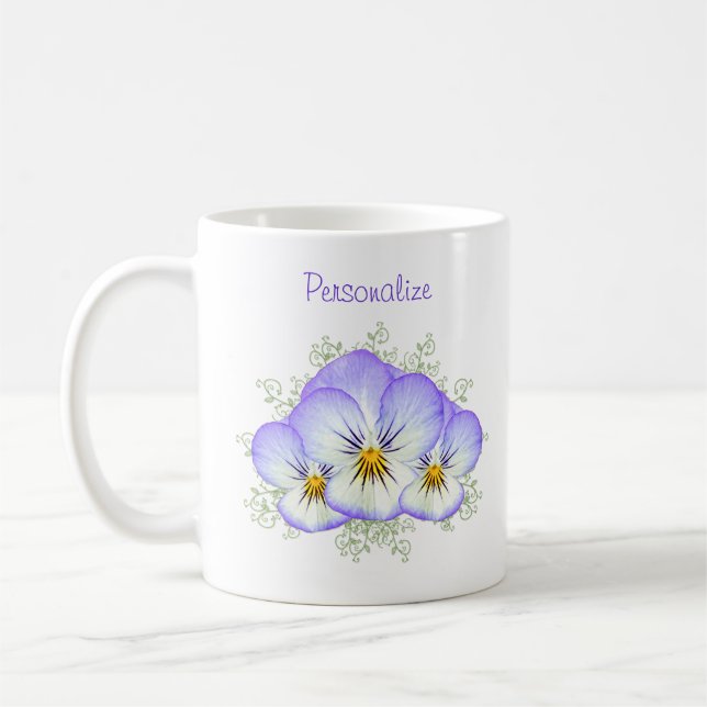 Purple Pansies With Name Coffee Mug (Left)