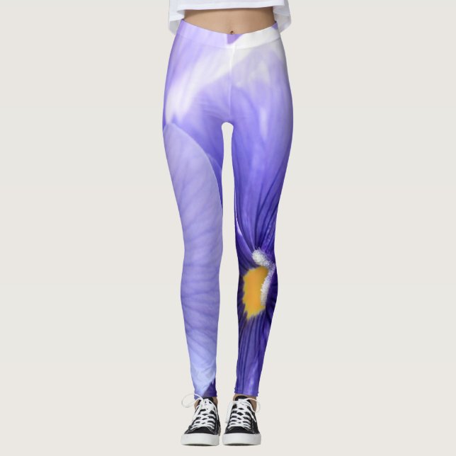 Purple Pansies with Yellow Center Floral, Photo 21 Leggings (Front)