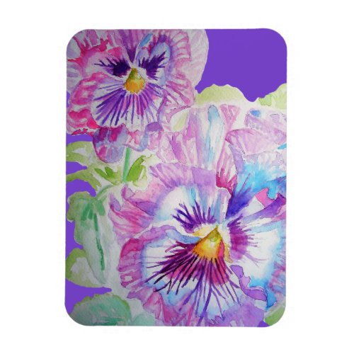 Purple Pansy Art Floral Flowers Watercolor Magnet