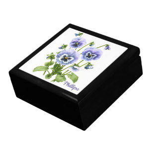 Purple Pansy Art Personalized Keepsake Jewelry Box