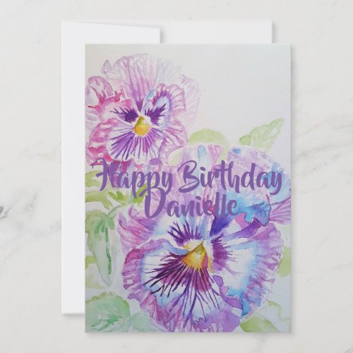 Purple Pansy Art Watercolour Birthday Invitation
