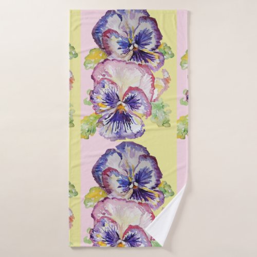 Purple Pansy Baby Pink Yellow Flowers Floral Bath Towel Set