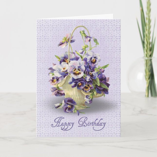 Purple Pansy Basket On Eyelet Card (Front)