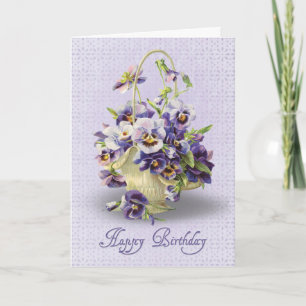 Purple Pansy Basket On Eyelet Card
