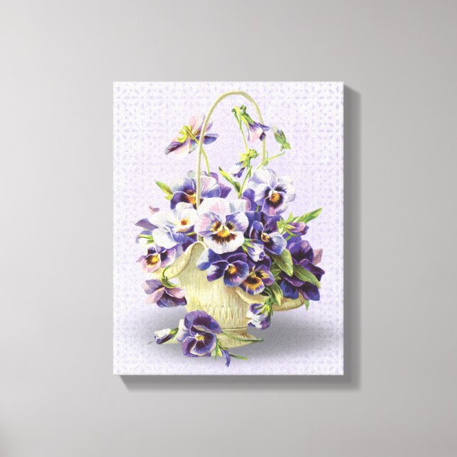 purple pansy basket on eyelet lace canvas print (Front)