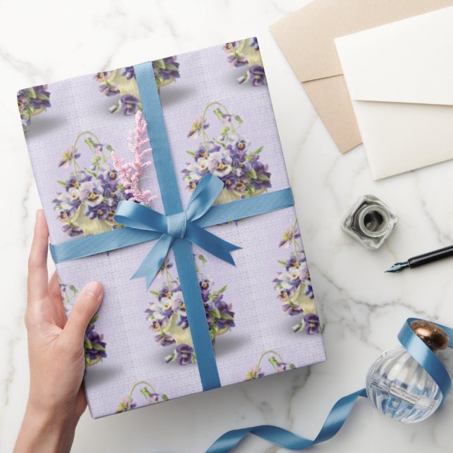 Purple Pansy Basket Wrapping Paper (Gifting)