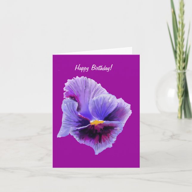 Purple pansy birthday card (Front)