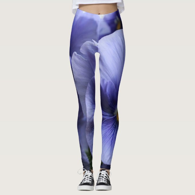 Purple Pansy Blossom, Photo 43, Unique, Artsy Leggings (Front)