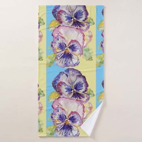 Purple Pansy Blue Flowers Floral Bath Towel Set