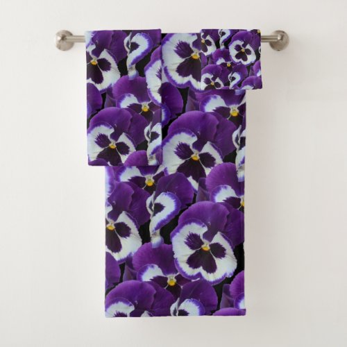 Purple Pansy Bouquet Bath Towel Set