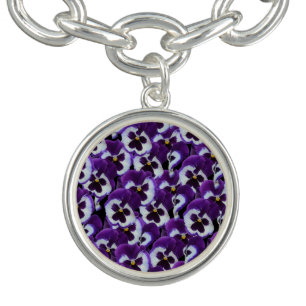 Purple Pansy Bouquet, Charm Bracelet