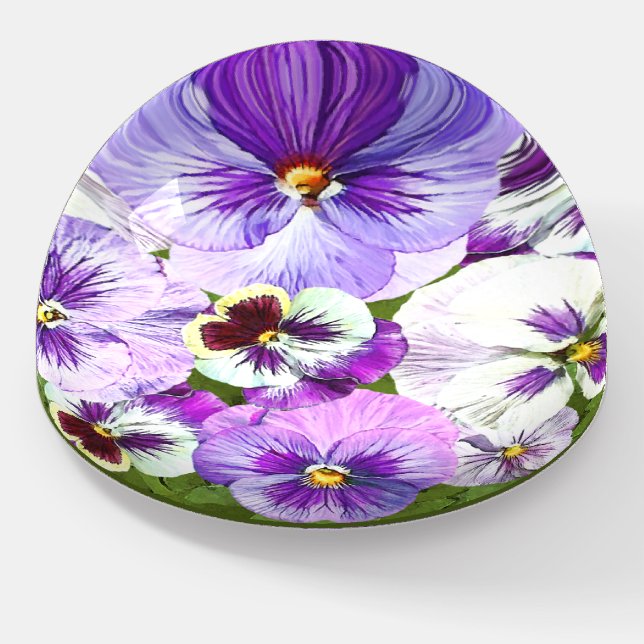Purple Pansy Bouquet Paperweight (Angled)