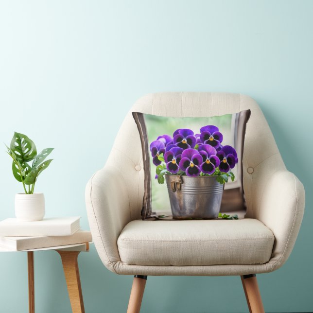 Purple Pansy Bouquet Throw Pillow (Chair)