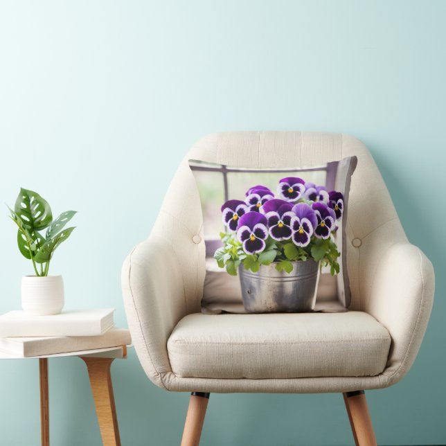 Purple Pansy Bouquet Throw Pillow (Chair)