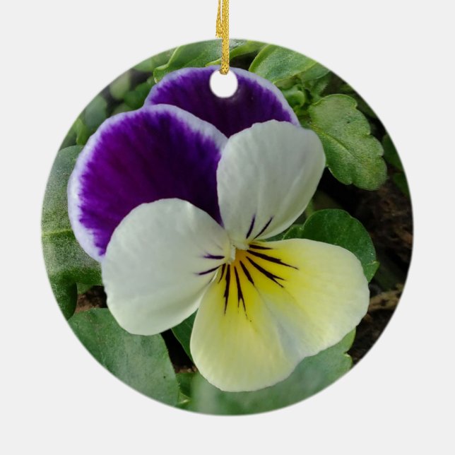 Purple pansy ceramic ornament (Back)