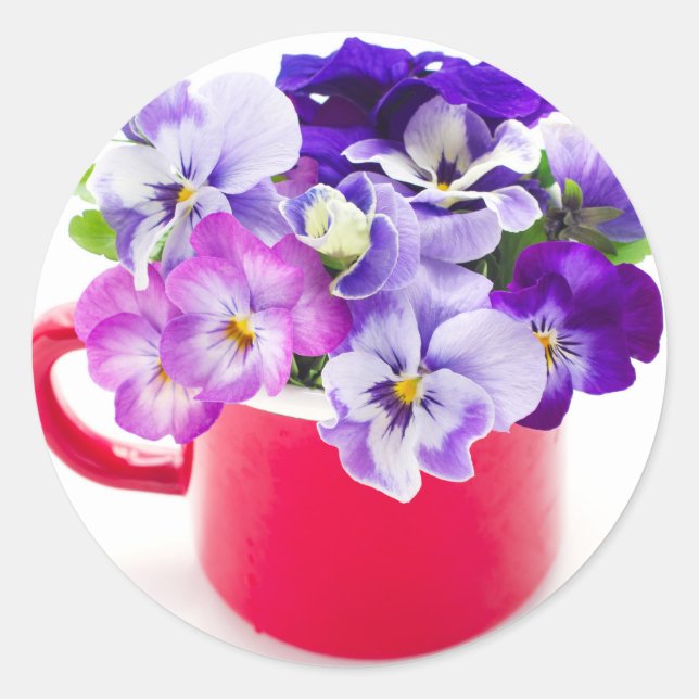 purple pansy classic round sticker (Front)