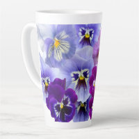 Purple Pansy Coffee Latte Mug Floral Flower Cups