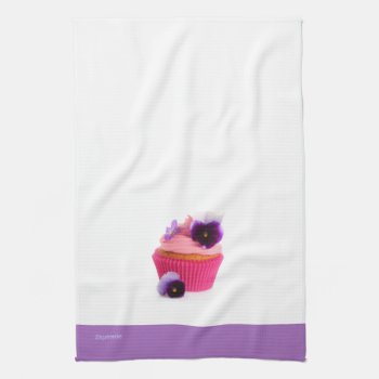 Purple Pansy Cupcake Kitchen Towel by angelworks at Zazzle