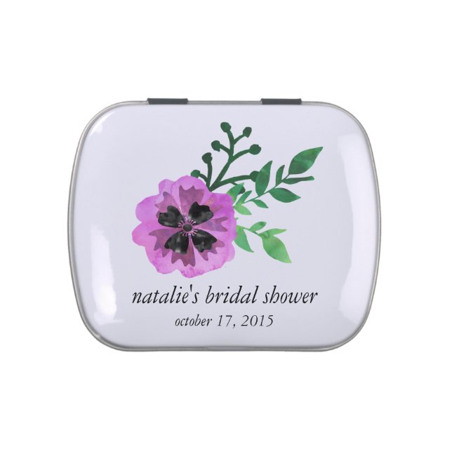 Purple Pansy Custom Bridal Shower Candy Favor Candy Tin (Top)