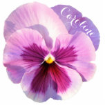 Purple Pansy Custom Name Cutout Keychain<br><div class="desc">A cut-out photo of a beautiful light purple pansy with a template for first name on one of the petals.</div>